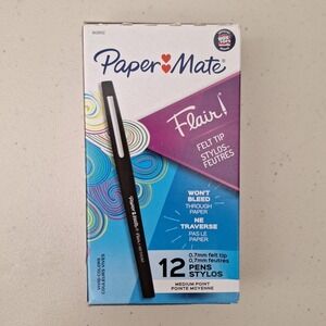 Paper Mate Flair Felt Tip Pens, Medium Point (0.7mm), Black, 12 Count